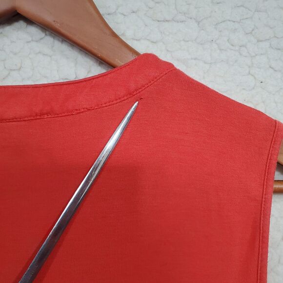 Cable & Gauge Peachy Orange Soft Sleeveless Button Front Tie Waist Shirt Size L - Picture 7 of 8